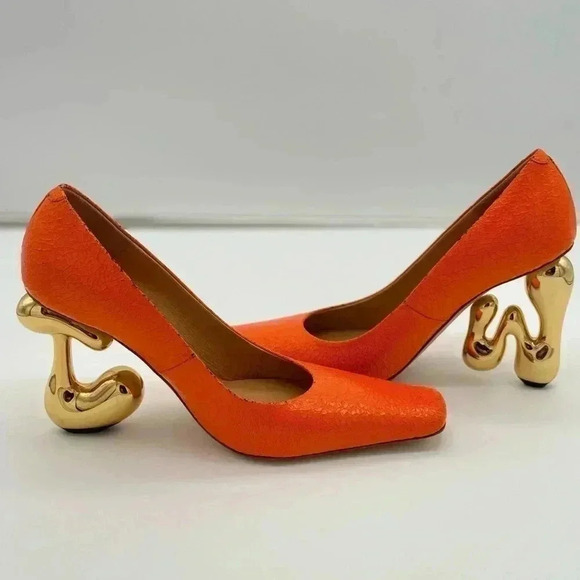 New, JW BUBBLE HEEL LEATHER PUMPS Orange Color Size 38 - Picture 15 of 16